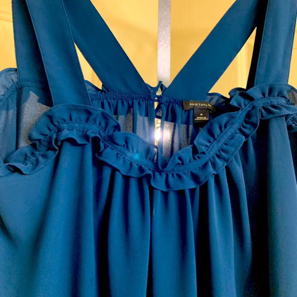 Ann Taylor Blue Ruffle Sleeveless Top